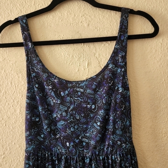 Hot Topic Sugar Skull Print Black Blue Purple Skater Dress Day of the Dead - Picture 4 of 9